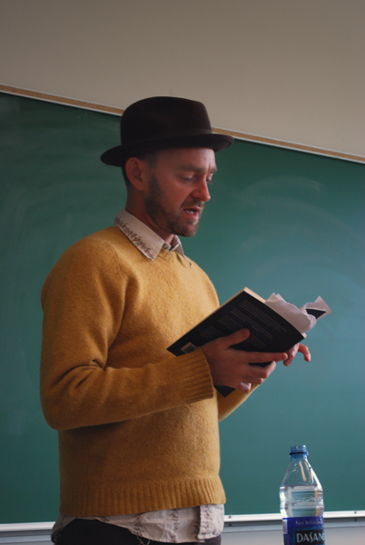 Chris Hutchinson reads from his latest book "Other People's Lives," at the Surrey campus on Monday, Sept. 26. (Kristi Jut photo)