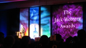 Emcee Chris Gailus of Global TV welcomes the crowd to the 23rd annual Jack Webster Awards.