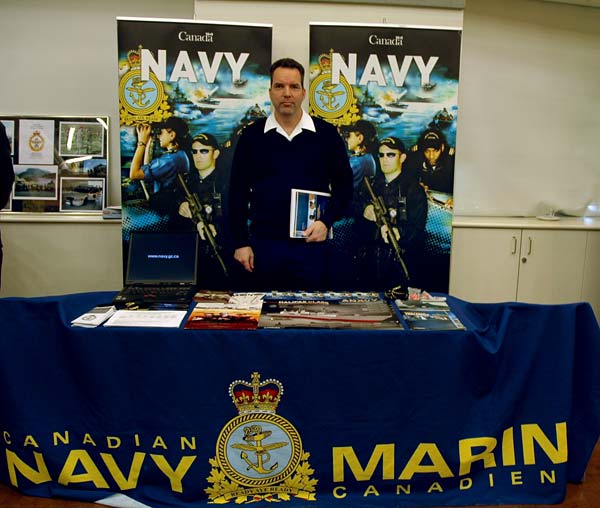 Mike Babcock from the Canadian Navy, recruits Kwantlen students in the Conference Center at the Richmond campus