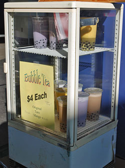 The bubble tea cooler holds drinks ready for students. (Sandy Buemann photo)