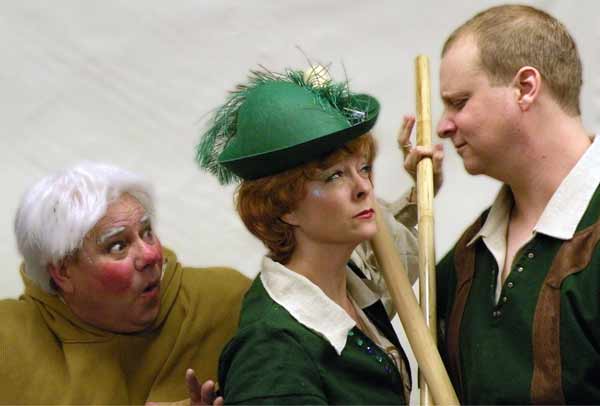 Mandy Tulloch, as Robin Hood, challenges Little John, played by James Knowlden, to a battle. (Photo courtesy of the production)