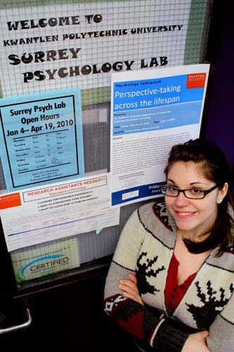 Hayley Leveque, a fourth-year psychology student, stands at the entrance to the room where she interviews her subjects. Leveque said her field of study, sexual psychology, is uncommon due to its taboo nature. (Mitch Thompson photo